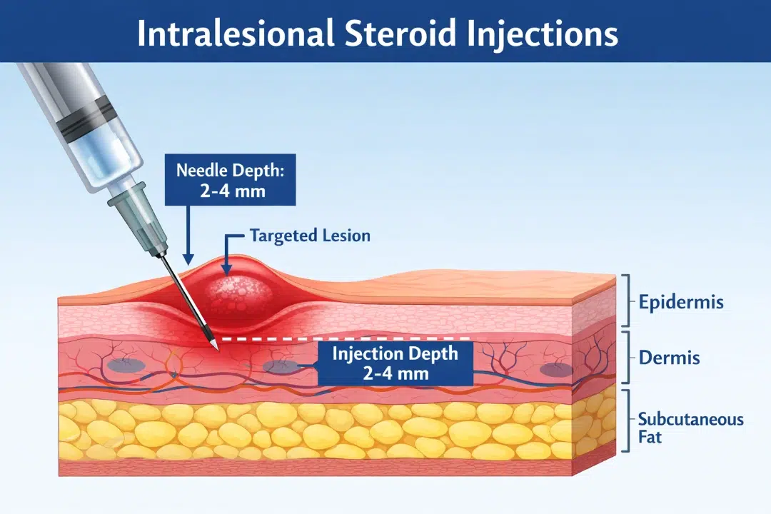 needle depth and precision in intralesional steroid injection treatment.